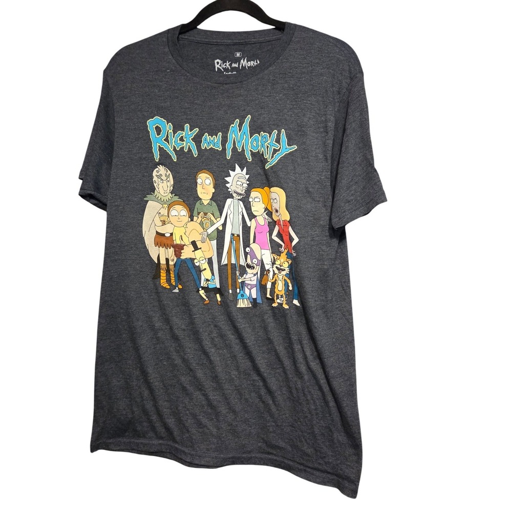 Rick and Morty Graphic T-Shirt Mens Med Charcoal Gray Adult Swim Ripple Junction